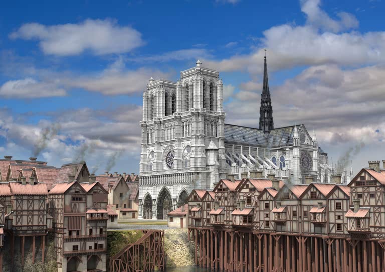 Notre-Dame de Paris, vers 1350 / Image de synthèse