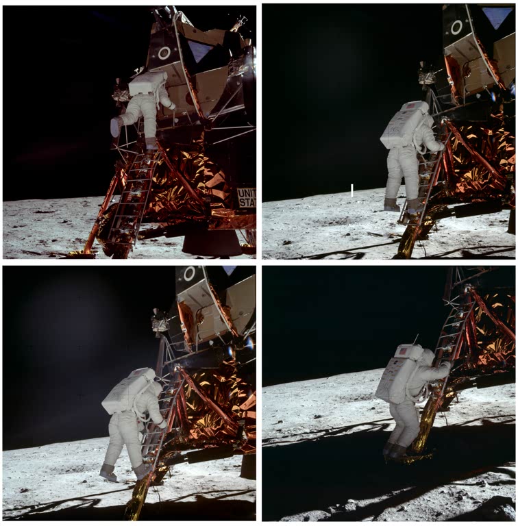 L'astronaute Aldrin descend du Module Lunaire / Photo, Juillet 1969