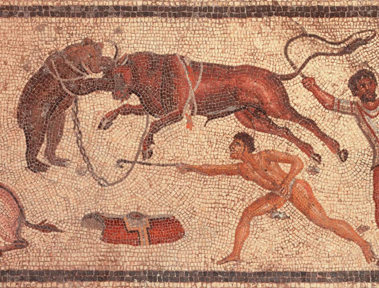 Scène dans un amphithéâtre / Mosaïque romaine